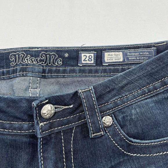 Miss Me Blue Jeans Mid Rise Easy Boot Worn Once 28 Womens Dark Wash Sequins - Picture 5 of 10